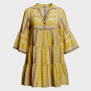 Uncle Frank Yellow Patterned cotton woven Tiered Mini Dress